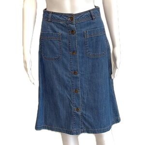 Life in Progress Button Front Denim Skirt Size Small Patch Pocket A-Line Knee